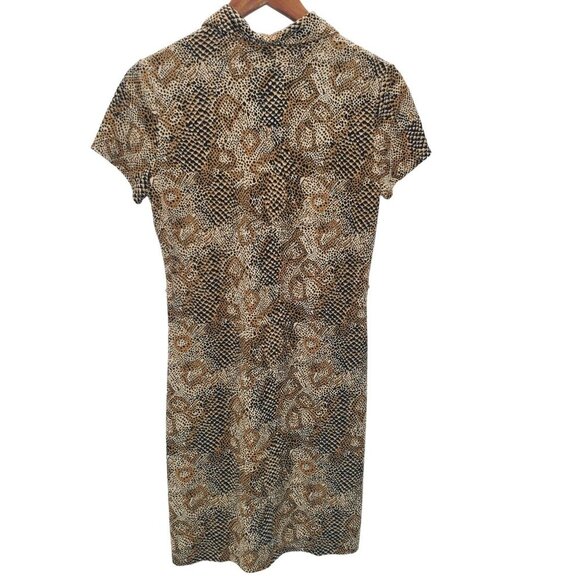 Womens Snakeskin Button Front Bodycon Dress Size 8 Short Sleeve Animal Print - Picture 5 of 11